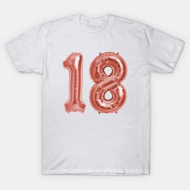 Rose Gold 18th Birthday Metallic Helium Balloons Numbers T-Shirt by podartist